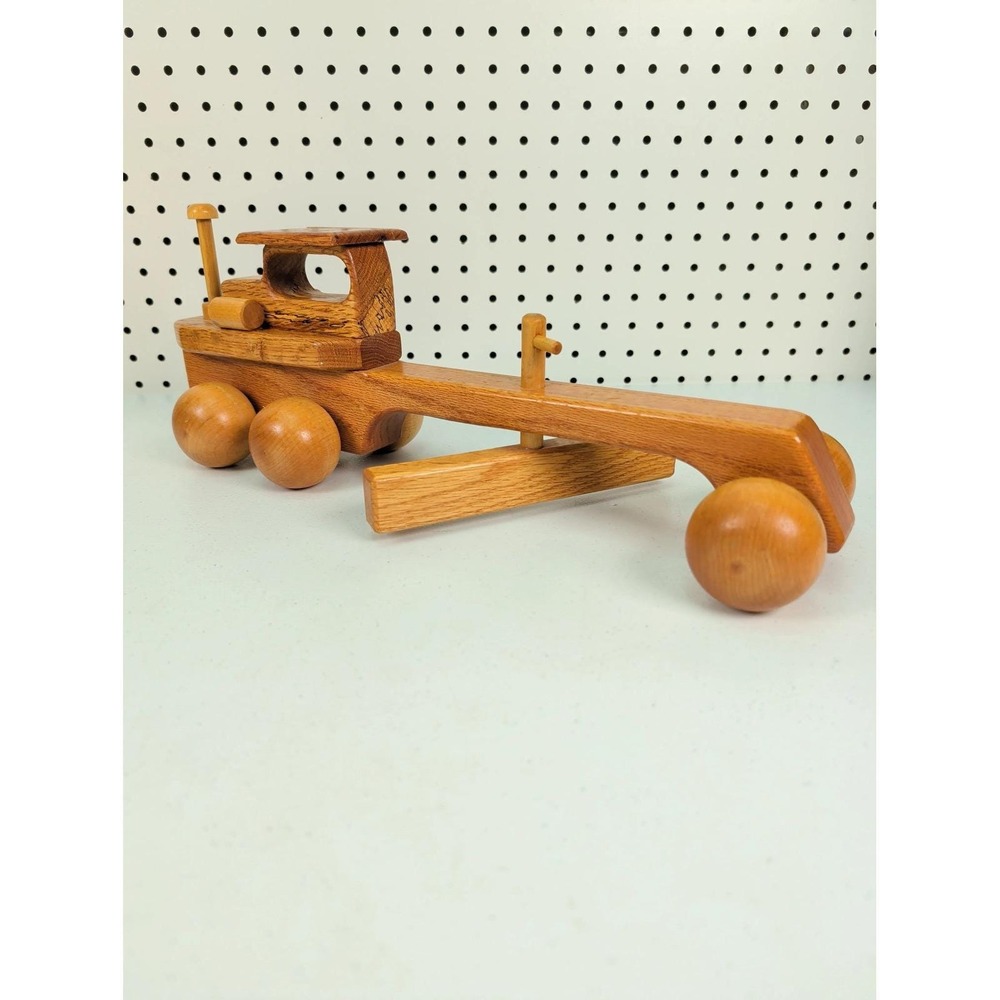Vintage Handmade Wooden Toy Motor Grader Adjustable Blade - Picture 1 of 10
